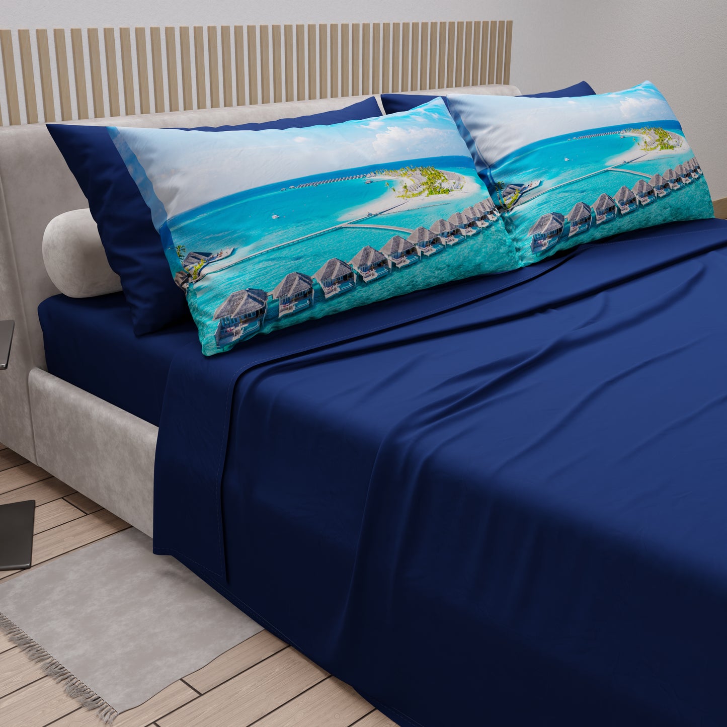 Lenzuola in Cotone, Completo Letto con Federe in Stampa Digitale, Maldive