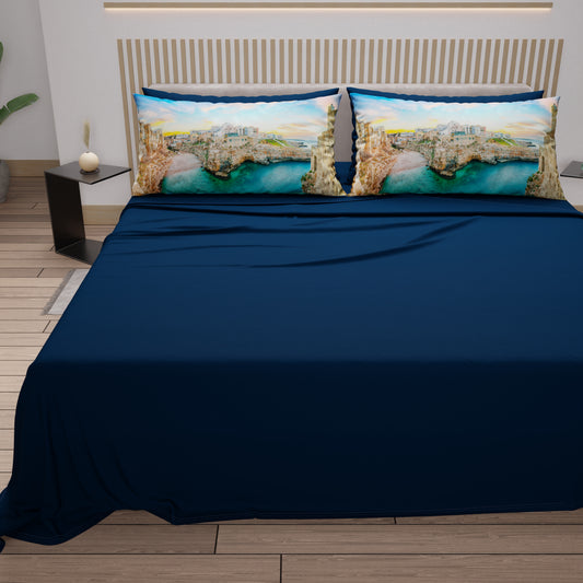 Lenzuola in Cotone, Completo Letto con Federe in Stampa Digitale, Polignano a Mare