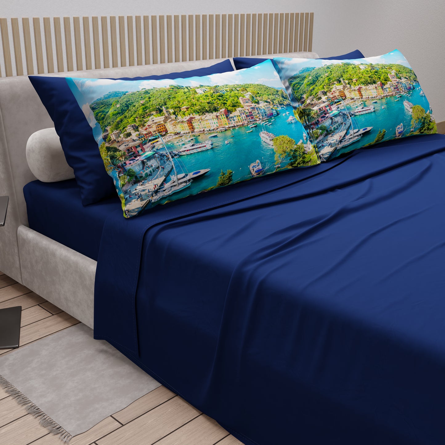Lenzuola in Cotone, Completo Letto con Federe in Stampa Digitale, Portofino