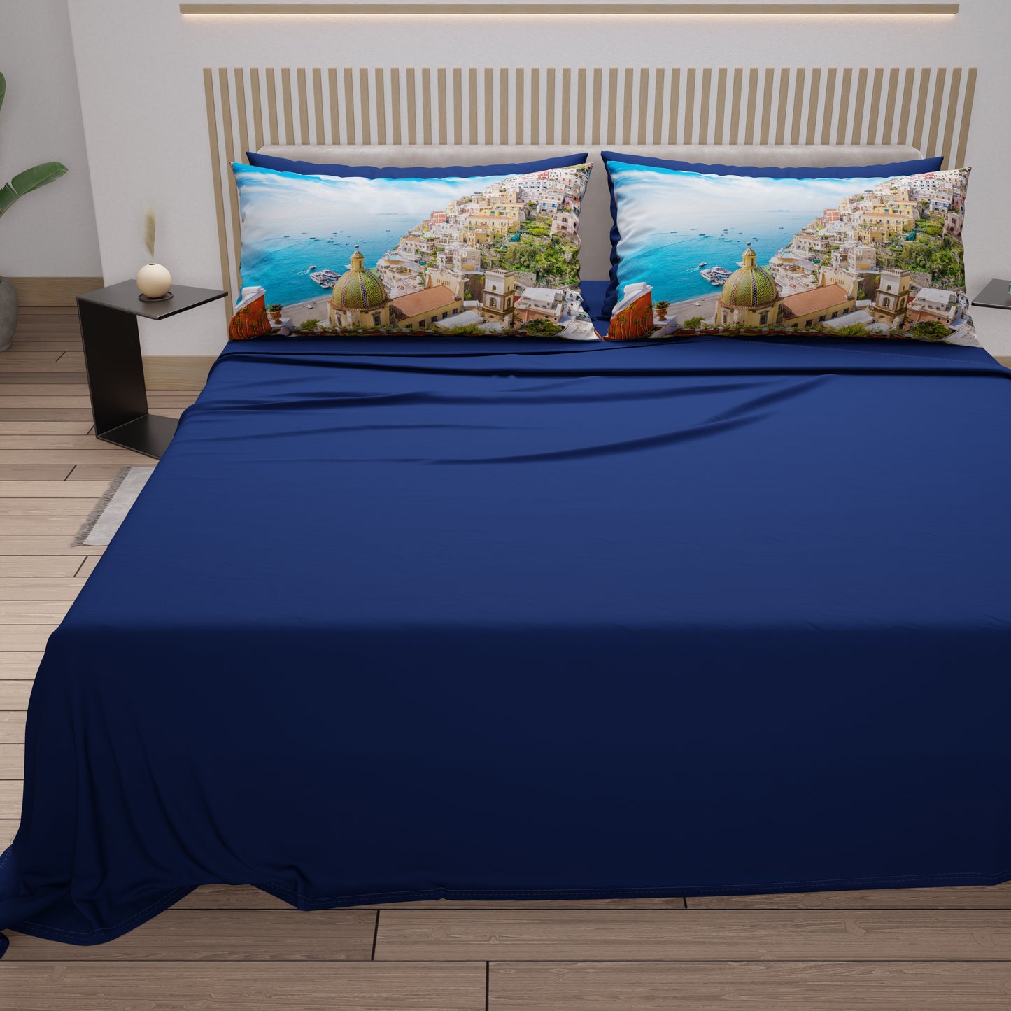 Lenzuola in Cotone, Completo Letto con Federe in Stampa Digitale, Positano