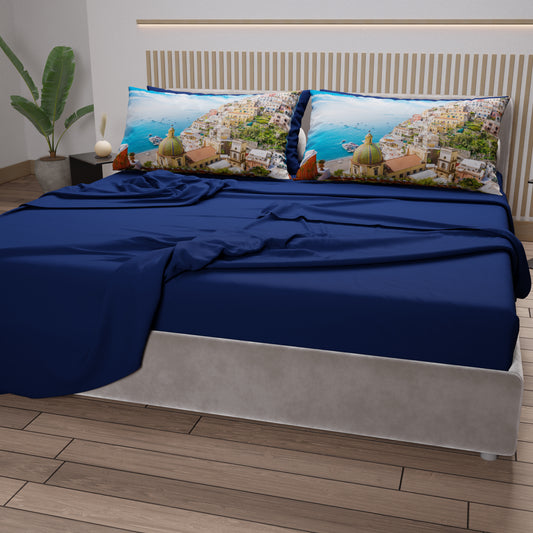 Lenzuola in Cotone, Completo Letto con Federe in Stampa Digitale, Positano