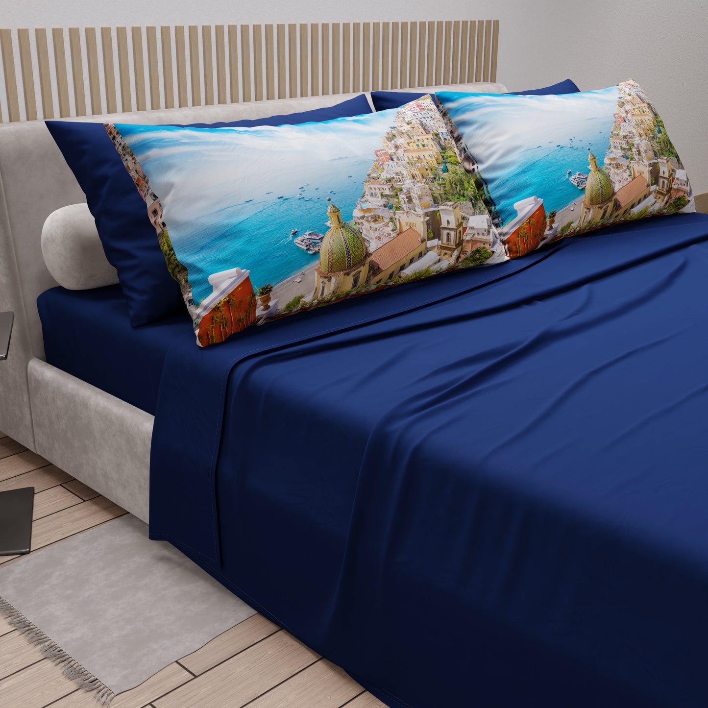 Lenzuola in Cotone, Completo Letto con Federe in Stampa Digitale, Positano