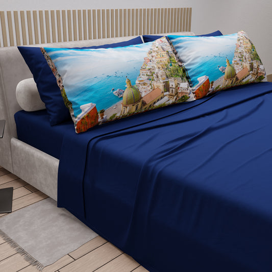 Lenzuola in Cotone, Completo Letto con Federe in Stampa Digitale, Positano
