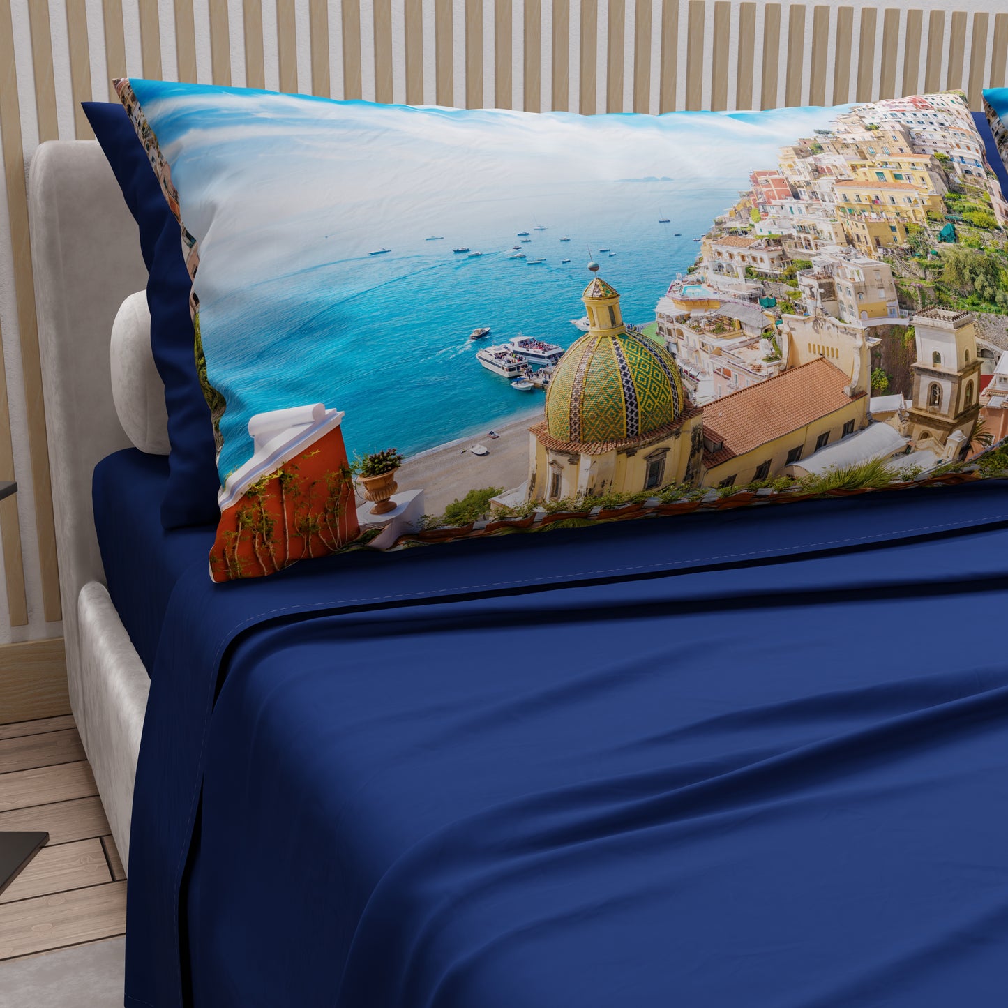 Lenzuola in Cotone, Completo Letto con Federe in Stampa Digitale, Positano