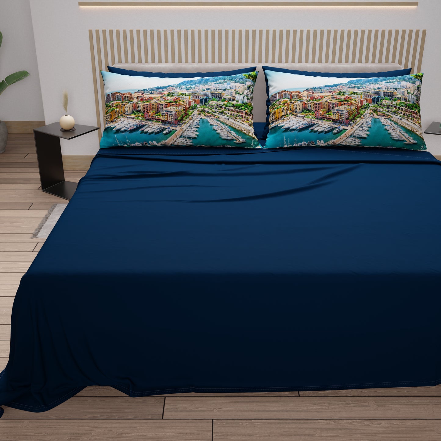 Lenzuola in Cotone, Completo Letto con Federe in Stampa Digitale, Principato di Monaco