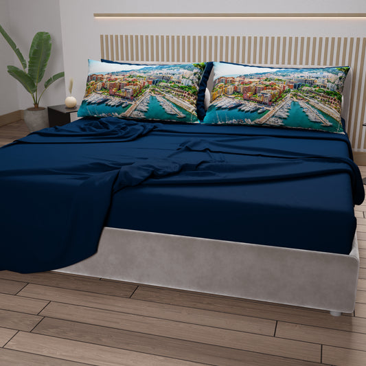 Draps en Coton, Parure de Lit avec Taies d'Oreiller en Impression Digitale, Principauté de Monaco