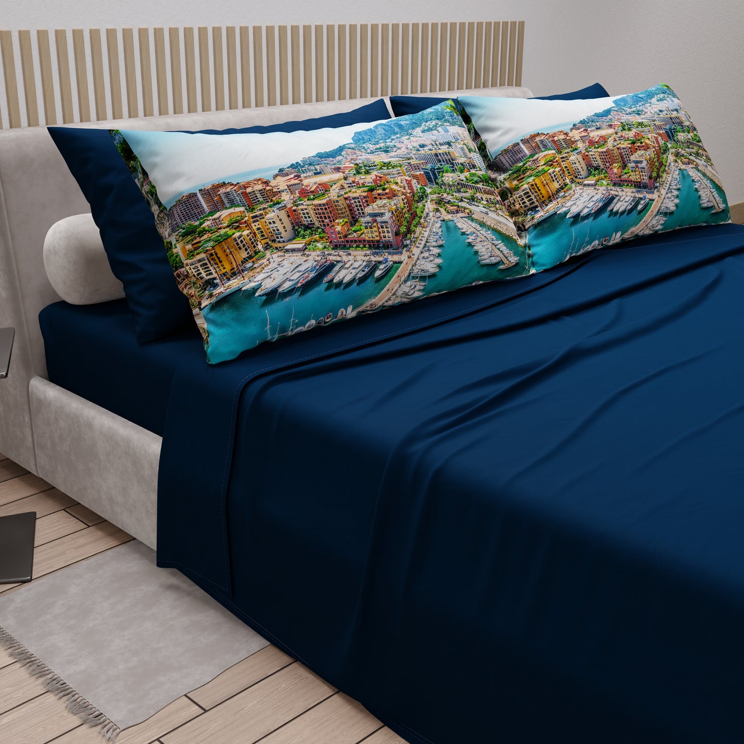 Lenzuola in Cotone, Completo Letto con Federe in Stampa Digitale, Principato di Monaco