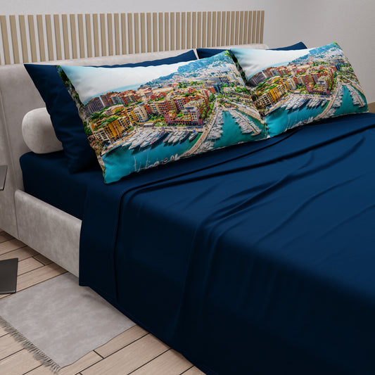 Draps en Coton, Parure de Lit avec Taies d'Oreiller en Impression Digitale, Principauté de Monaco