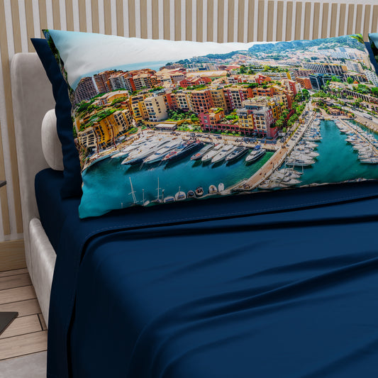 Draps en Coton, Parure de Lit avec Taies d'Oreiller en Impression Digitale, Principauté de Monaco