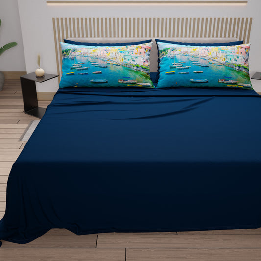 Lenzuola in Cotone, Completo Letto con Federe in Stampa Digitale, Procida