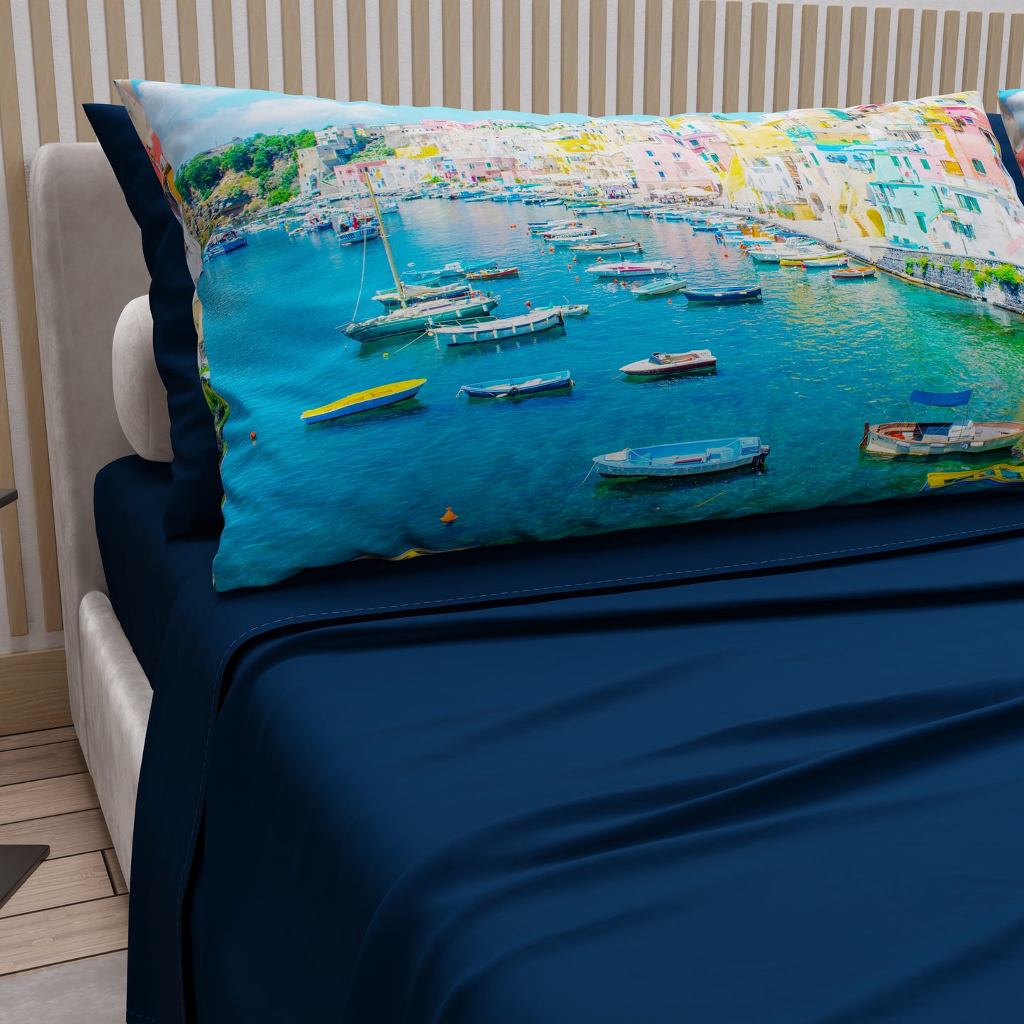 Draps en Coton, Parure de Lit avec Taies d'Oreiller en Impression Digitale, Procida