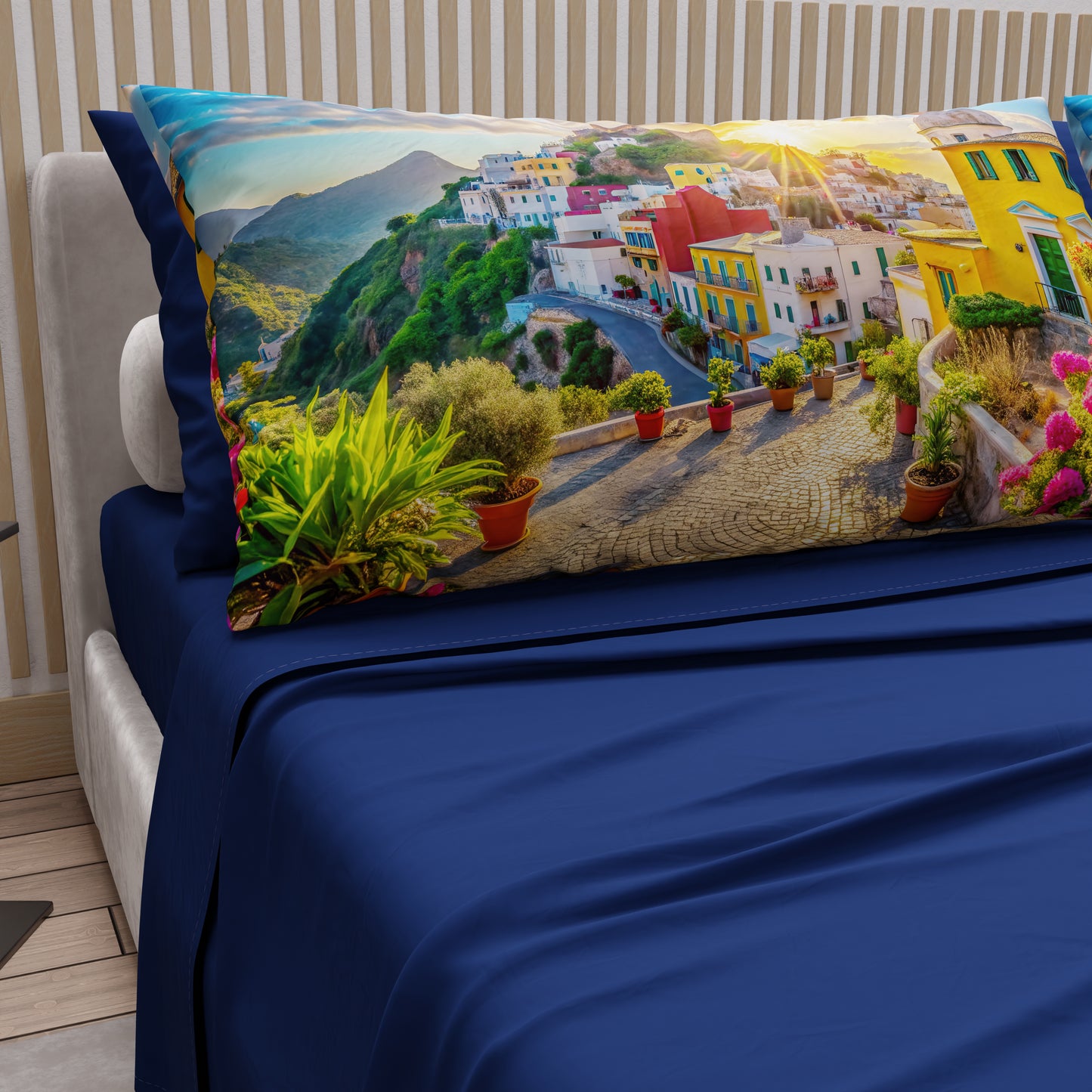 Draps en Coton, Parure de Lit avec Taies d'Oreiller en Impression Digitale, Sant'Angelo - Ischia