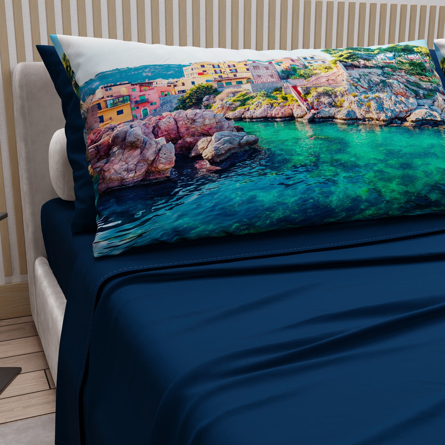 Draps en Coton, Parure de Lit avec Taies d'Oreiller en Impression Digitale, Sant'Elia - Sicile