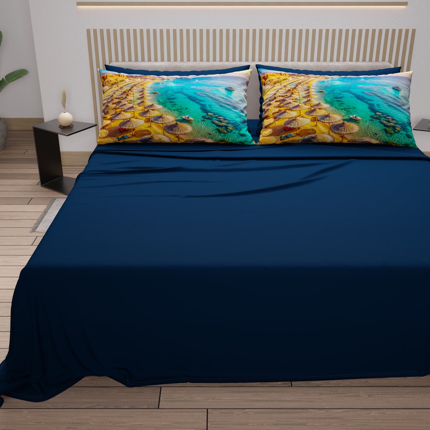 Draps en Coton, Parure de Lit avec Taies d'Oreiller en Impression Digitale, Sharm El-Sheikh