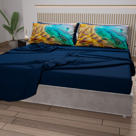 Draps en Coton, Parure de Lit avec Taies d'Oreiller en Impression Digitale, Sharm El-Sheikh