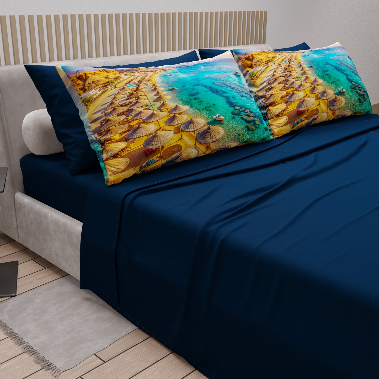 Draps en Coton, Parure de Lit avec Taies d'Oreiller en Impression Digitale, Sharm El-Sheikh