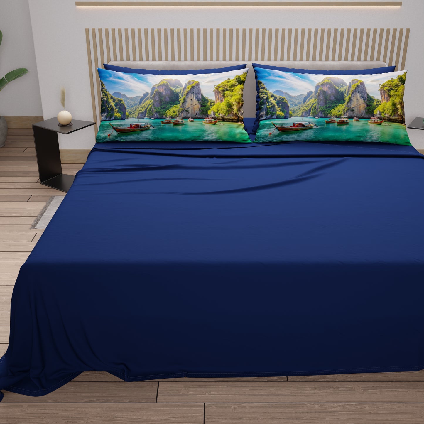Draps en Coton, Parure de Lit avec Taies d'Oreiller en Impression Digitale, Phi-Phi