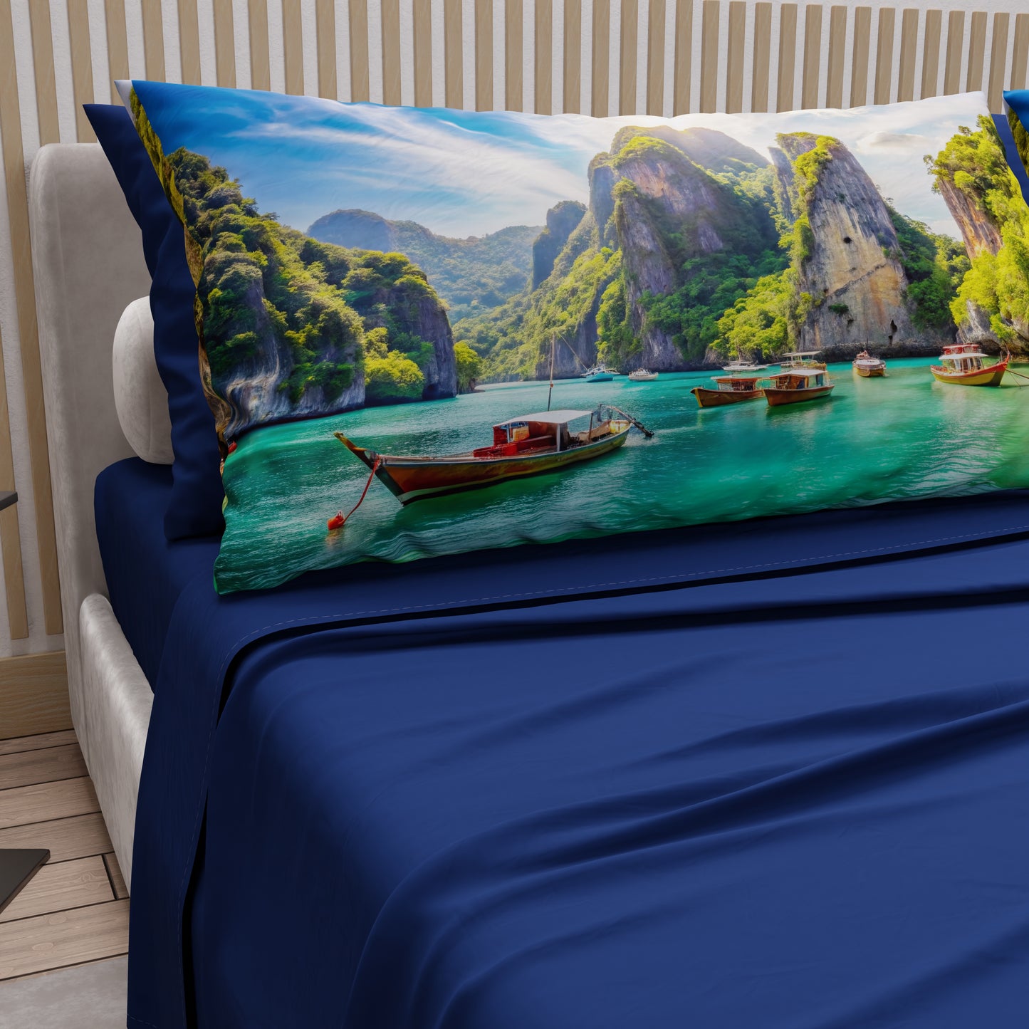 Draps en Coton, Parure de Lit avec Taies d'Oreiller en Impression Digitale, Phi-Phi
