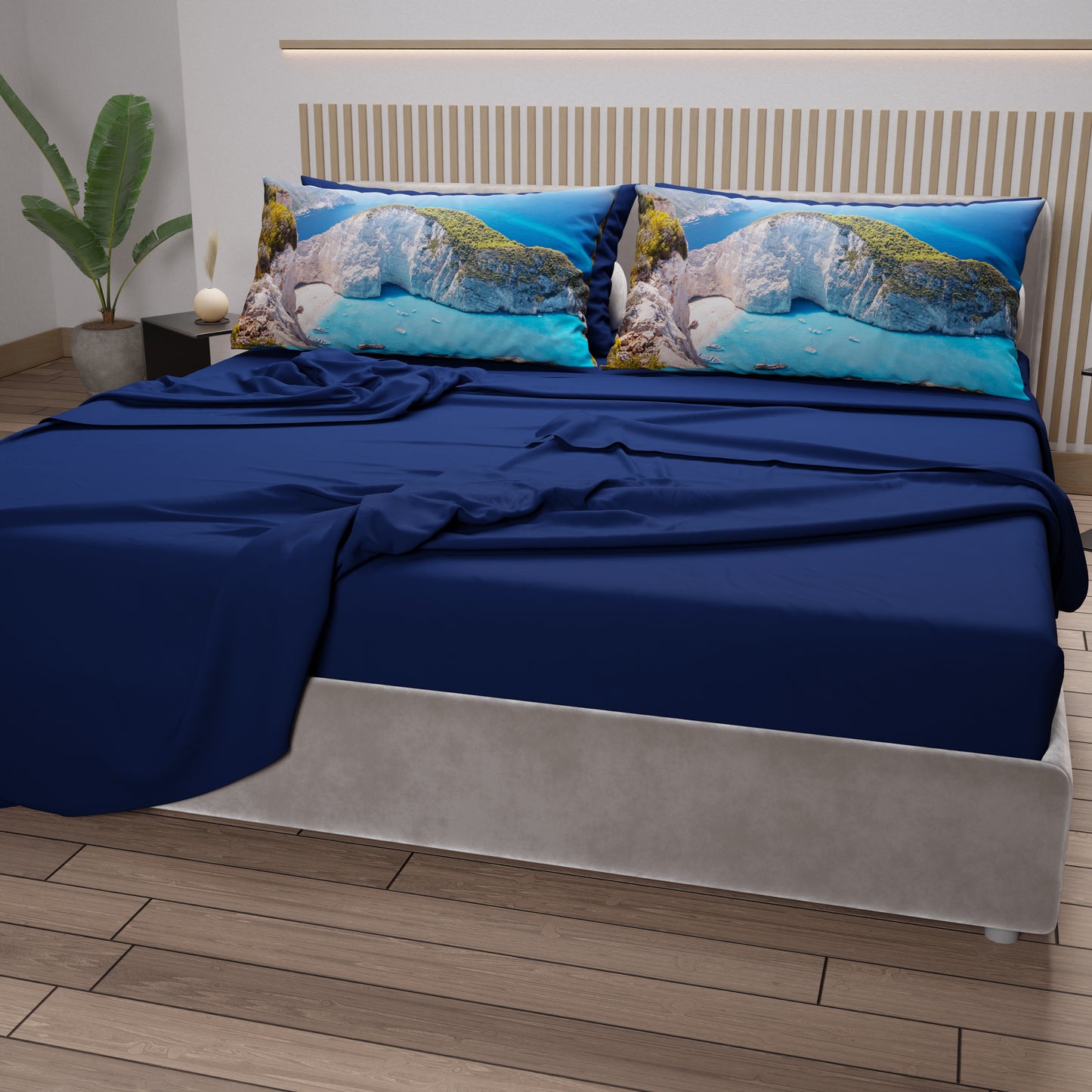 Draps en Coton, Parure de Lit avec Taies d'Oreiller en Impression Digitale, Zante - Grèce
