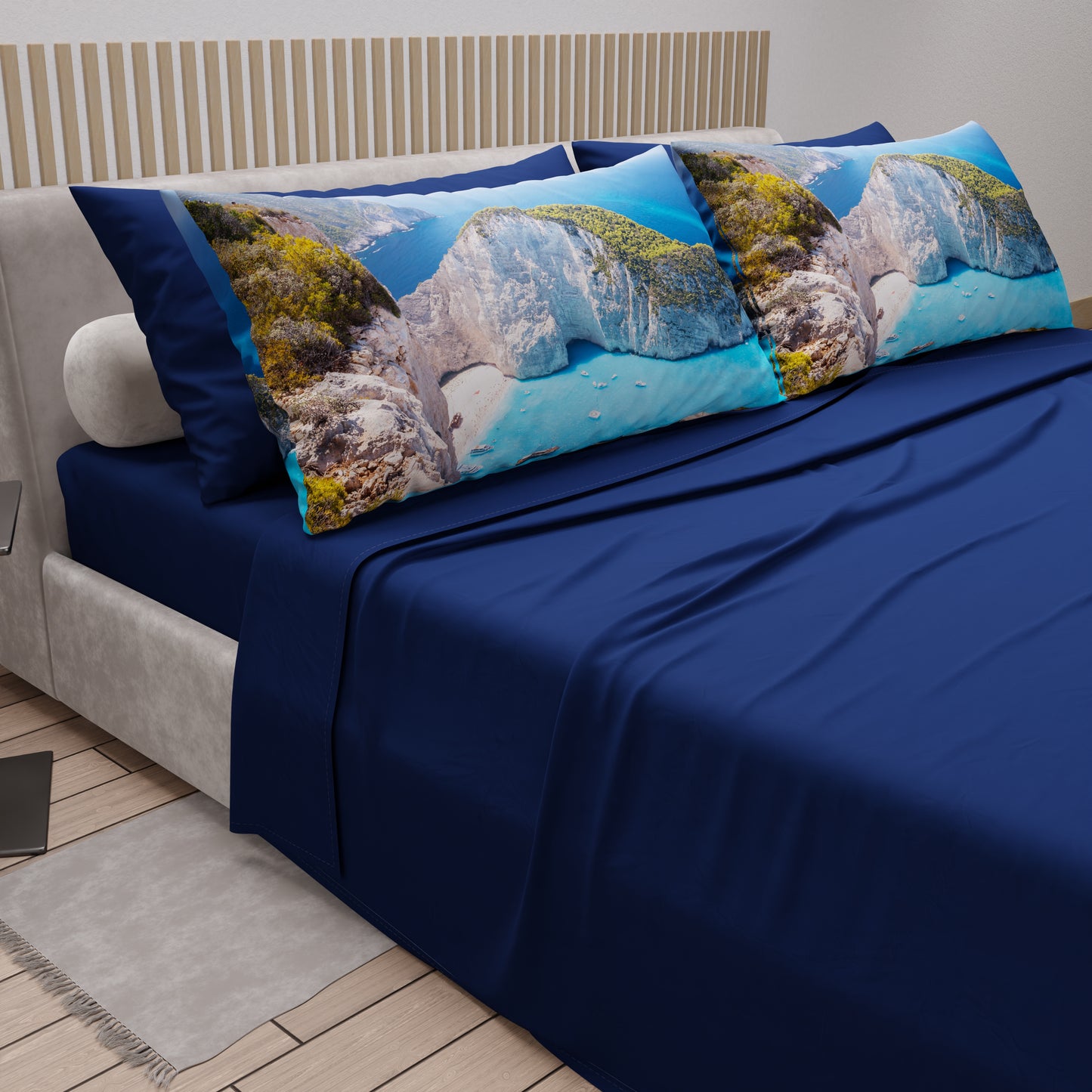 Draps en Coton, Parure de Lit avec Taies d'Oreiller en Impression Digitale, Zante - Grèce