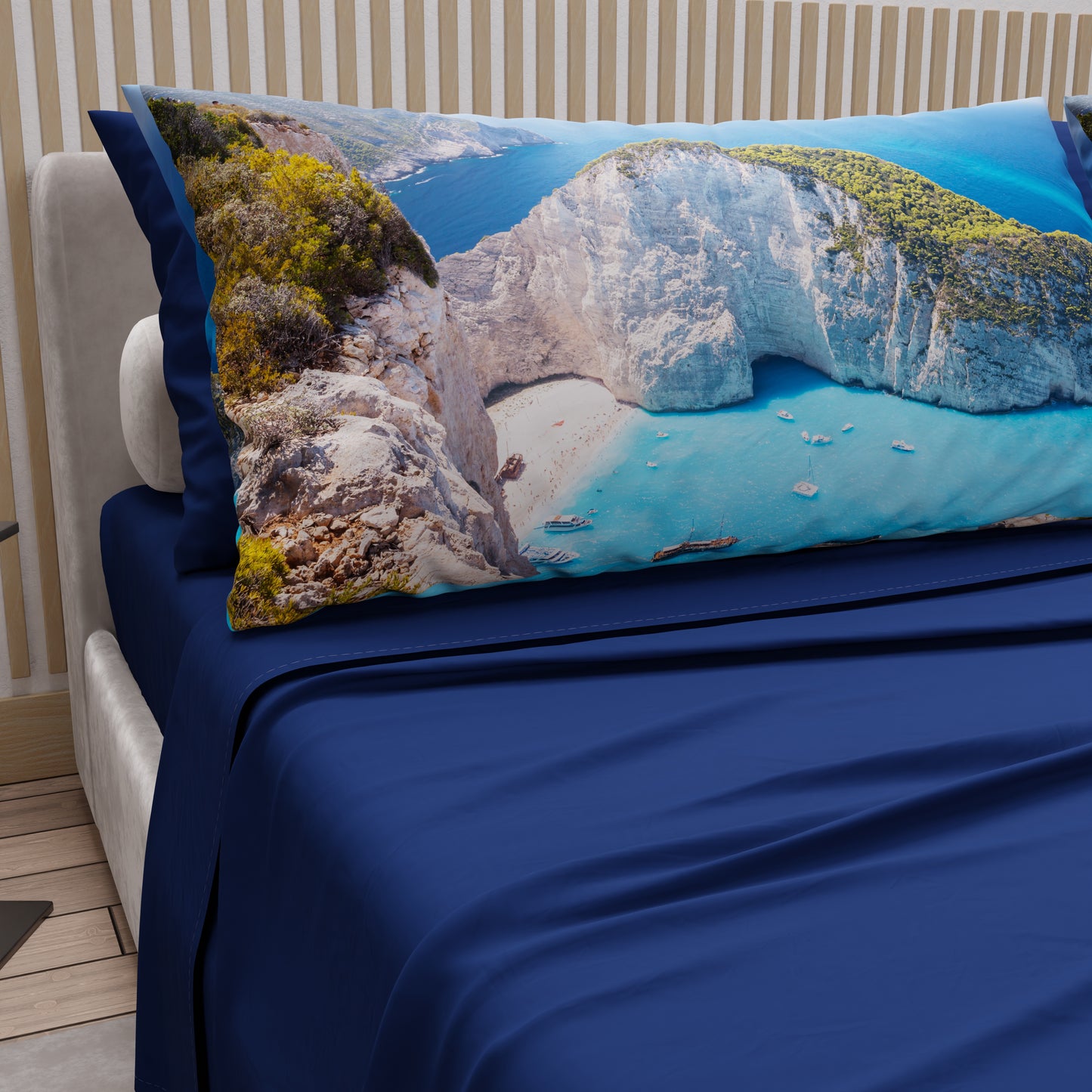 Draps en Coton, Parure de Lit avec Taies d'Oreiller en Impression Digitale, Zante - Grèce