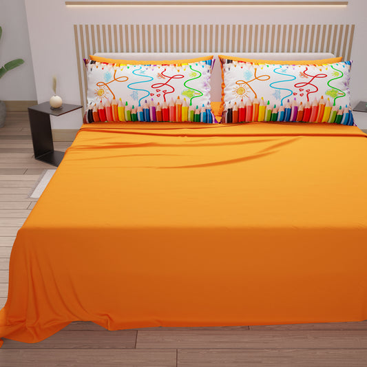 Lenzuola in Cotone, Completo Letto con Federe in Stampa Digitale Matite