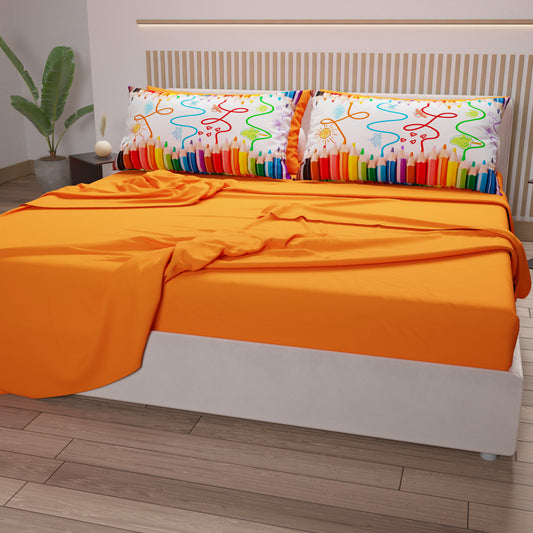 Lenzuola in Cotone, Completo Letto con Federe in Stampa Digitale Matite