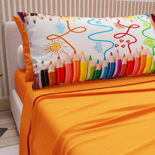 Lenzuola in Cotone, Completo Letto con Federe in Stampa Digitale Matite