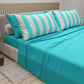 Lenzuola in Cotone, Completo Letto con Federe in Stampa Digitale Righe Bianco/Tiffany.