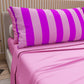 Lenzuola in Cotone, Completo Letto con Federe in Stampa Digitale Righe Viola/Rosa