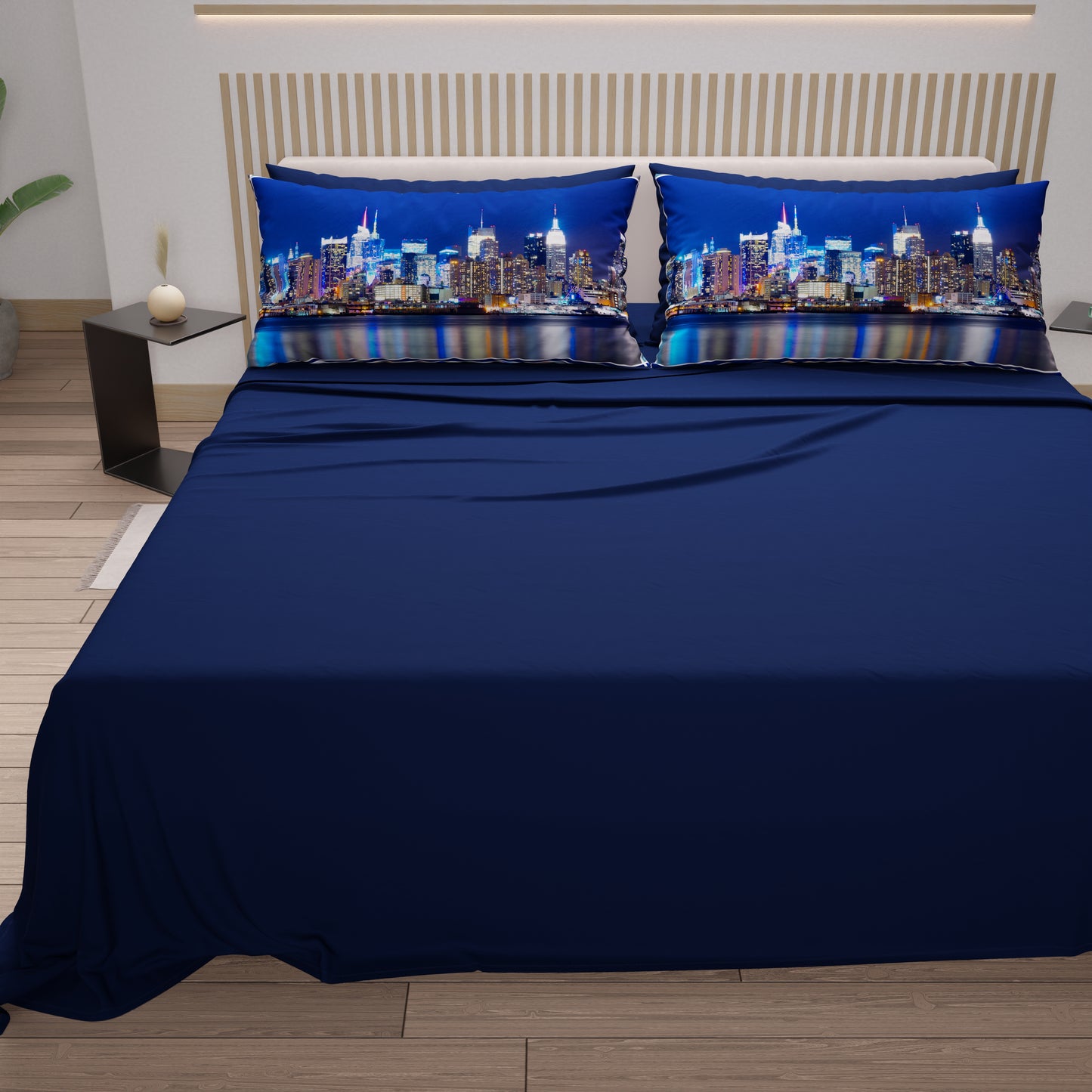 Draps en Coton, Parure de Lit avec Taies d'Oreiller en Impression Digitale New York