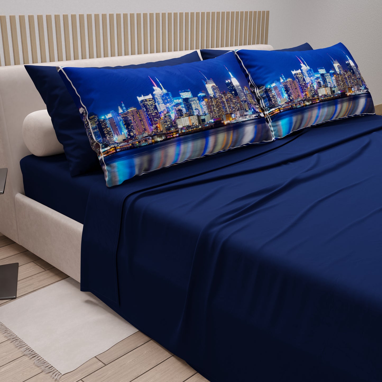 Draps en Coton, Parure de Lit avec Taies d'Oreiller en Impression Digitale New York