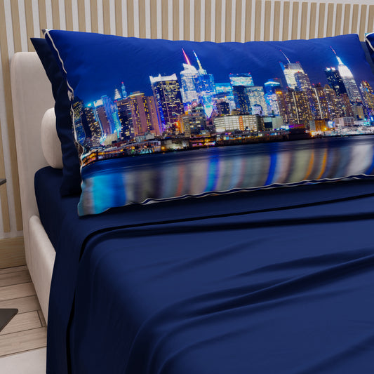 Draps en Coton, Parure de Lit avec Taies d'Oreiller en Impression Digitale New York