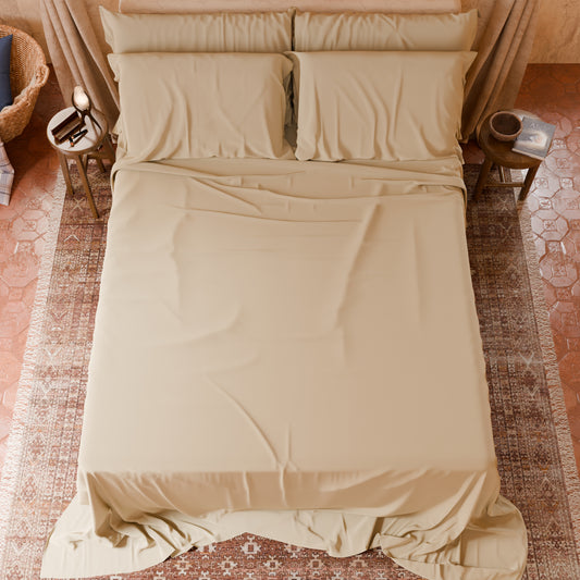 Lenzuola Matrimoniali, Singole, Una Piazza e Mezza, in Cotone, Beige