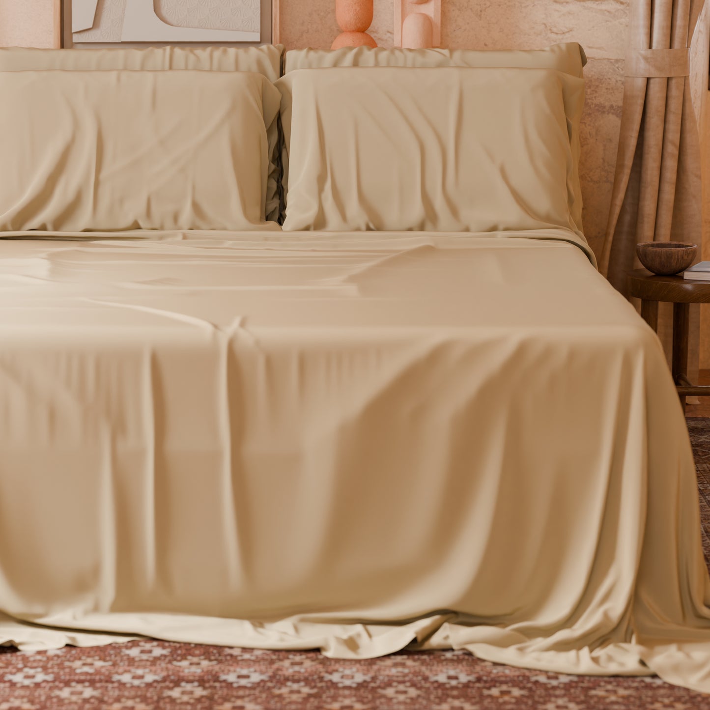 Lenzuola Matrimoniali, Singole, Una Piazza e Mezza, in Cotone, Beige