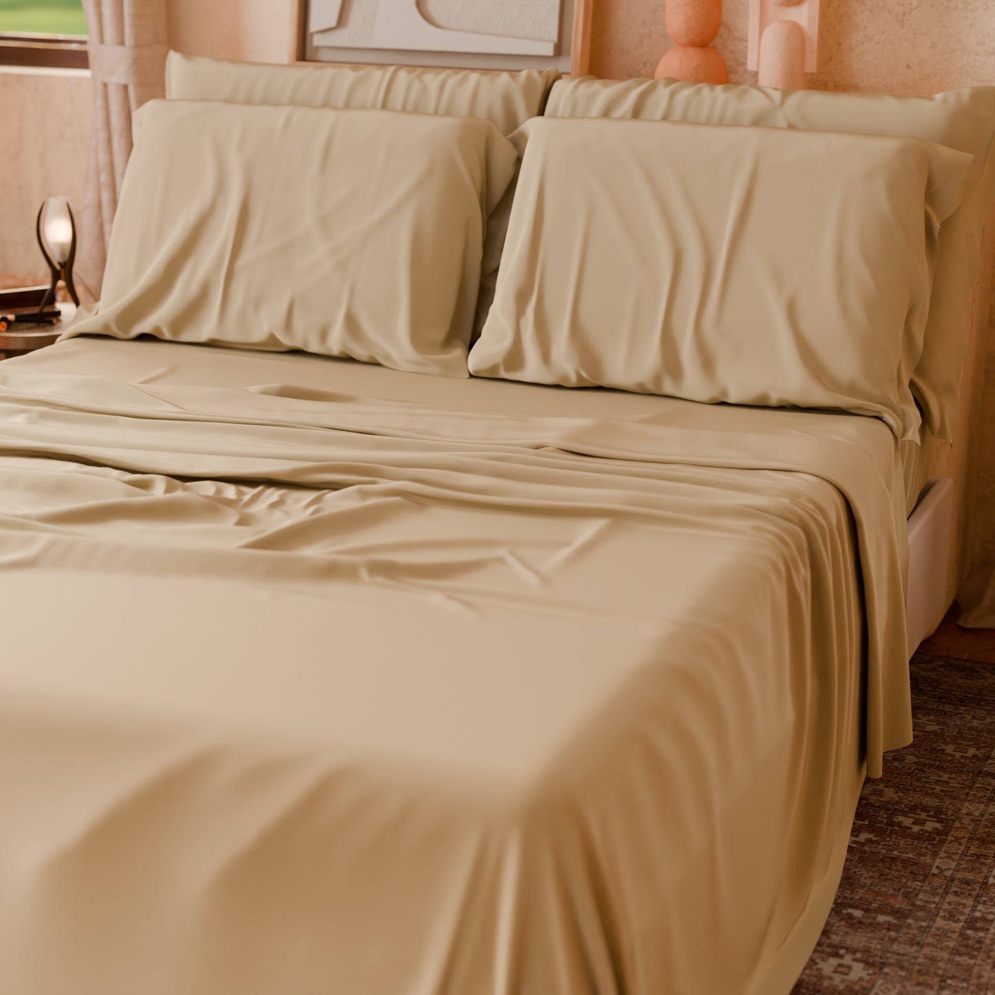 Lenzuola Matrimoniali, Singole, Una Piazza e Mezza, in Cotone, Beige