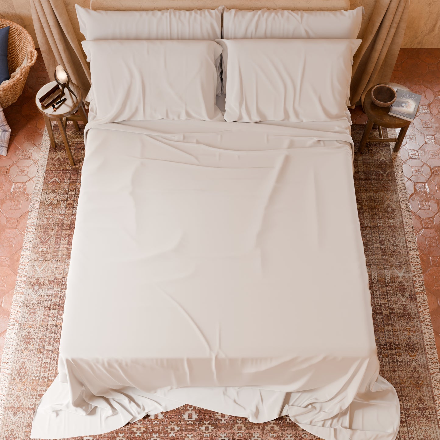 Draps doubles, simples, une place et demie, en coton, Blanc