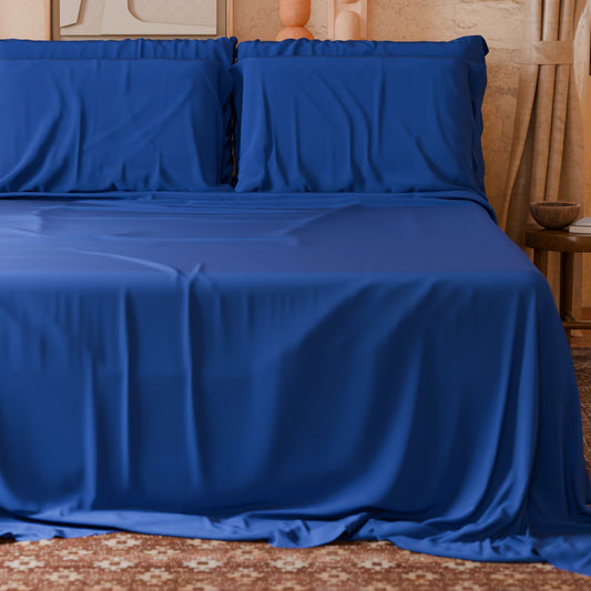 Lenzuola Matrimoniali, Singole, Una Piazza e Mezza, in Cotone, Blu Elettrico