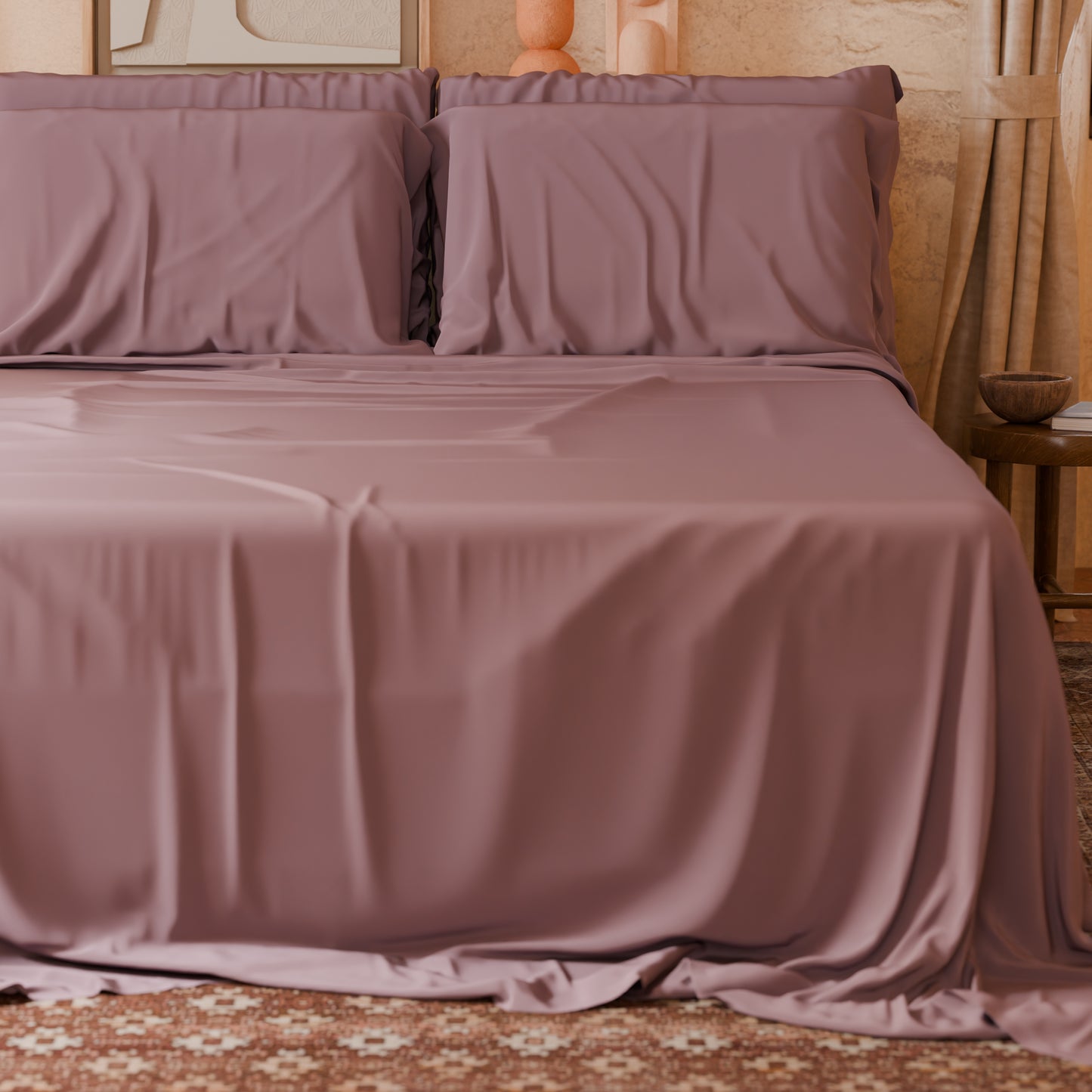 Draps housse double, simple, une place et demie, en coton, rose foncé
