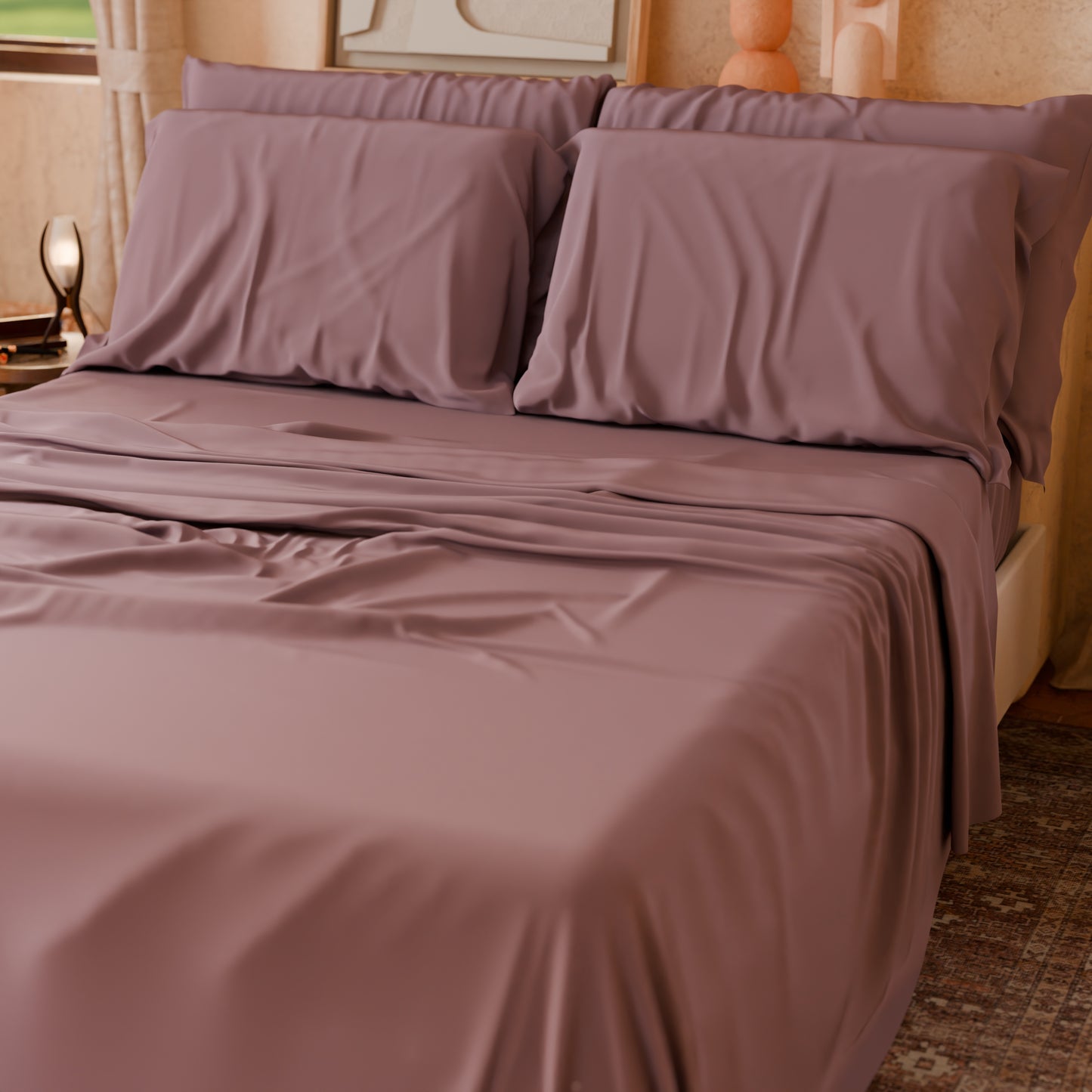 Draps housse double, simple, une place et demie, en coton, rose foncé