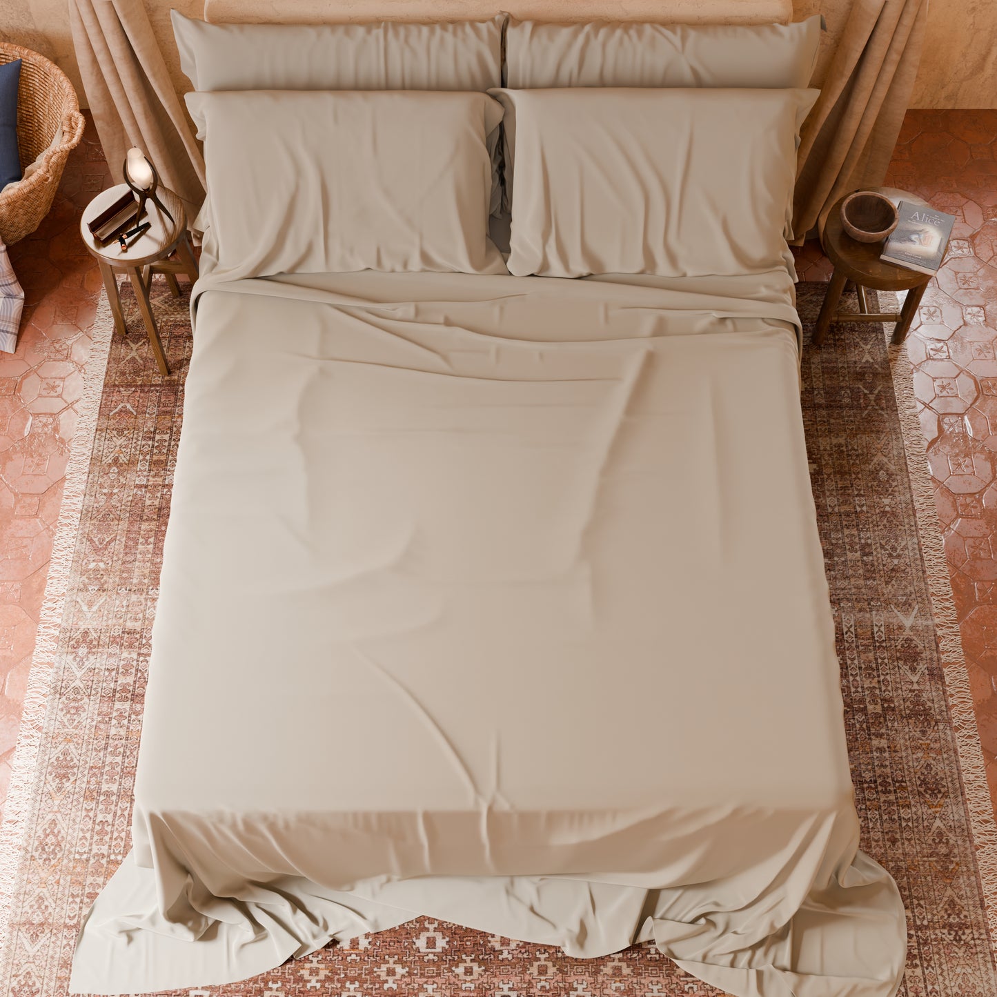 Draps housse double, simple, une place et demie, en coton, crème