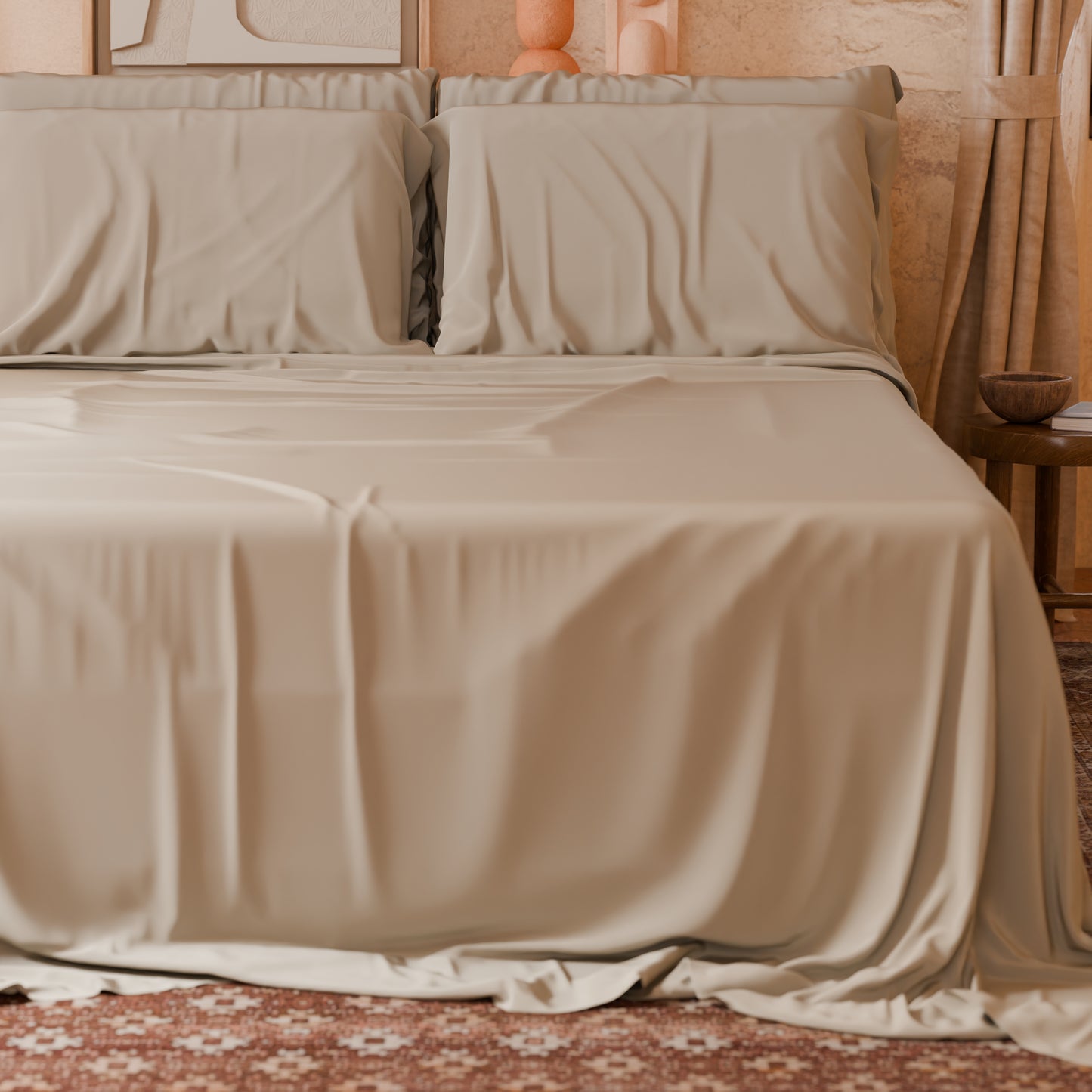 Draps housse double, simple, une place et demie, en coton, crème