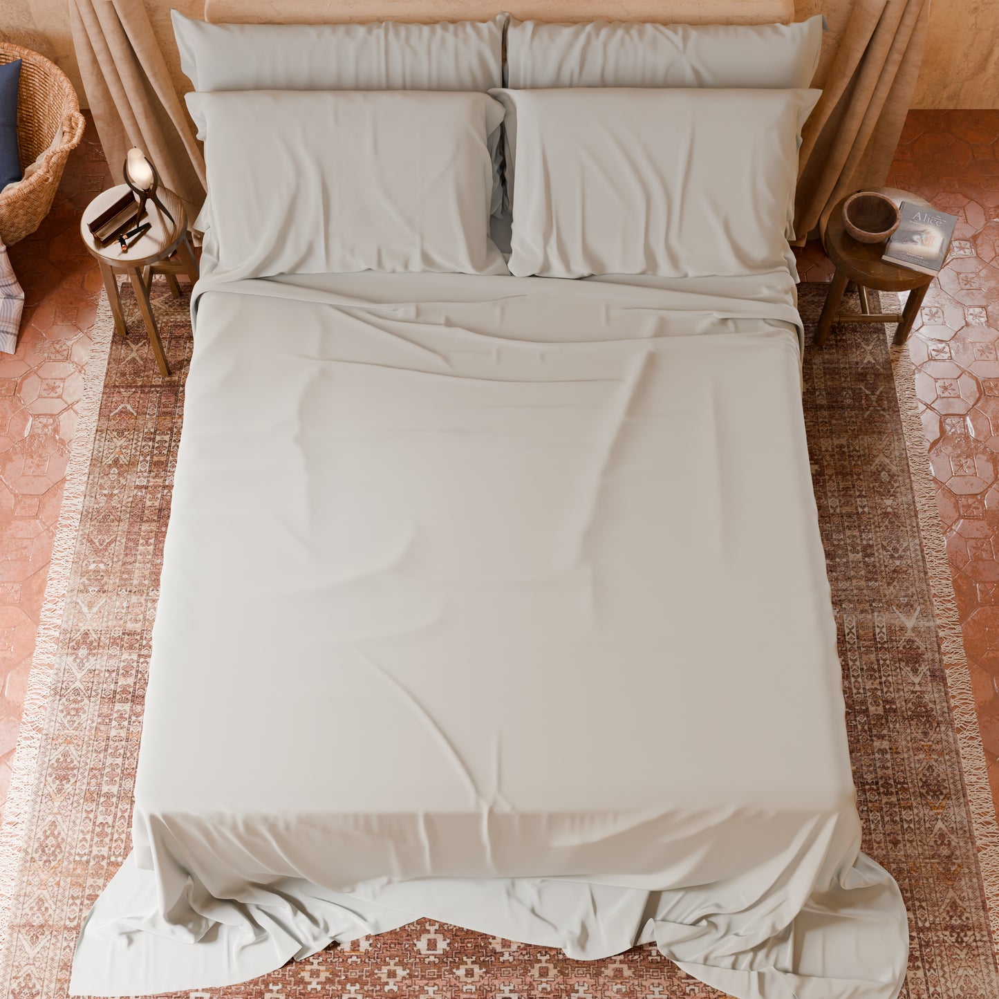 Draps doubles, simples, une place et demie, en coton, gris perle