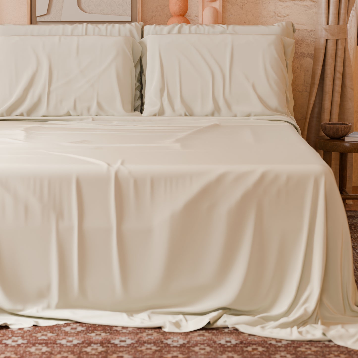 Draps doubles, simples, une place et demie, en coton, Crème