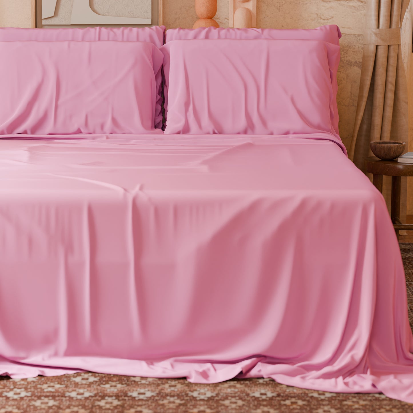 Lenzuola Matrimoniali, Singole, Una Piazza e Mezza, in Cotone, Rosa