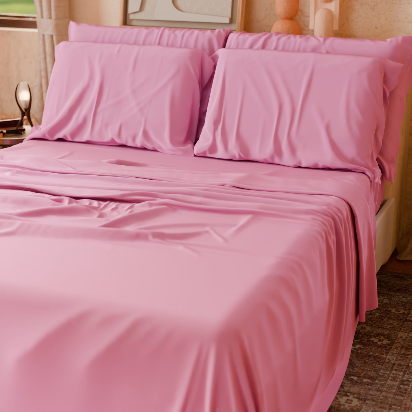 Lenzuola Matrimoniali, Singole, Una Piazza e Mezza, in Cotone, Rosa