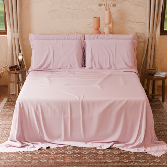 Draps housse double, simple, une place et demie, en coton, rose clair