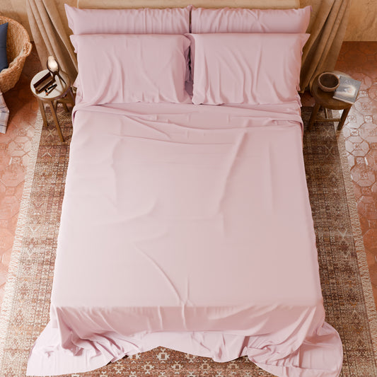 Draps housse double, simple, une place et demie, en coton, rose clair