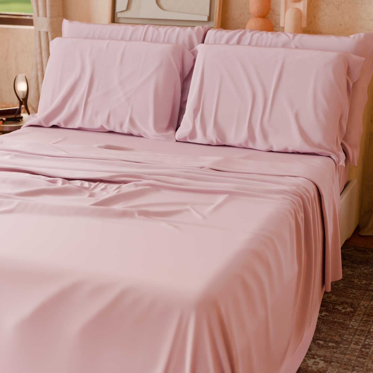Draps housse double, simple, une place et demie, en coton, rose clair