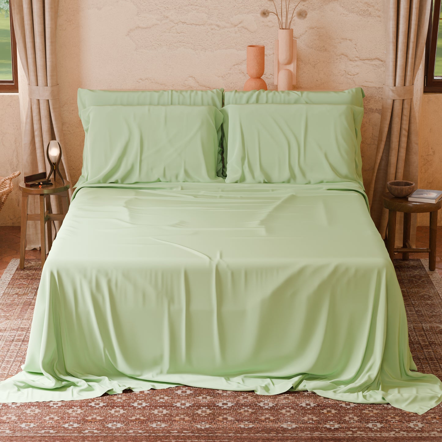 Lenzuola Matrimoniali Singole Cotone Verde Salvia Made in Italy | PETTI